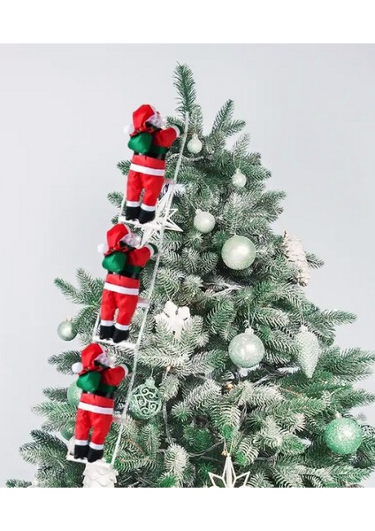 Yılbaşı Dekor Merdiven Tırmanan Noel Baba 95CM 3lü