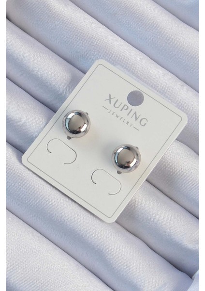 Xuping Gümüş Renk Minimal Bombeli Oval Küpe - TJ-BKP9453