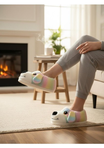 Sevimli Köpek Figürlü Peluş Panduf Yumuşak Puf Hayvanlı Panduf modelleri