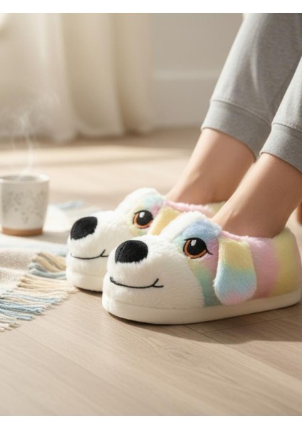 Sevimli Köpek Figürlü Peluş Panduf Yumuşak Puf Hayvanlı Panduf indirimleri