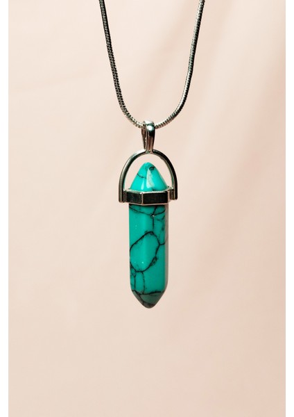 Turkuaz Doğal Taşı Zincirli El Yapımı Kolye Uç: 3 cm Zincir: 20 cm Kutulu modelleri