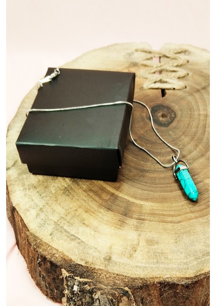 Turkuaz Doğal Taşı Zincirli El Yapımı Kolye Uç: 3 cm Zincir: 20 cm Kutulu fırsatları