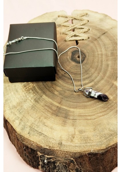 Ametist Doğal Taşı Zincirli El Yapımı Tasarımlı Kolye Uç: 3,5 cm Zincir: 20 cm Kutulu modelleri