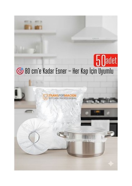 50'li Tencere Bonesi - 80 cm Esnek Streç Kapak Seti Gıda Koruma Için