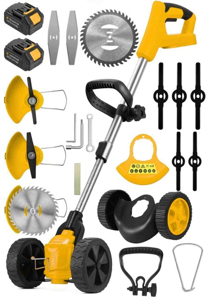 S 21 V 5 Ah Çift Akülü Tekerlekli Ot Çim Çalı Biçme Kesme Makinesi Tırpanı Akülü Tırpan