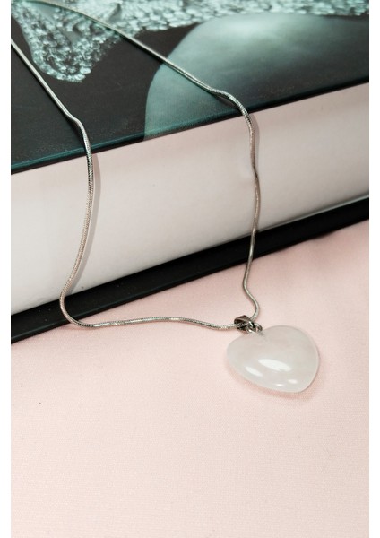 Pembe Kuvars Doğal Taşı Zincirli El Yapımı Kolye Uç: 2 cm Zincir: 20 cm Kutulu fırsatları