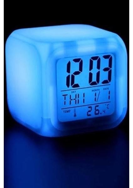 7 Renk Değiştiren Gece Lambası Masa Saati Alarm Termometre Özellikli Yeni Nesil Akıllı Masa Saati