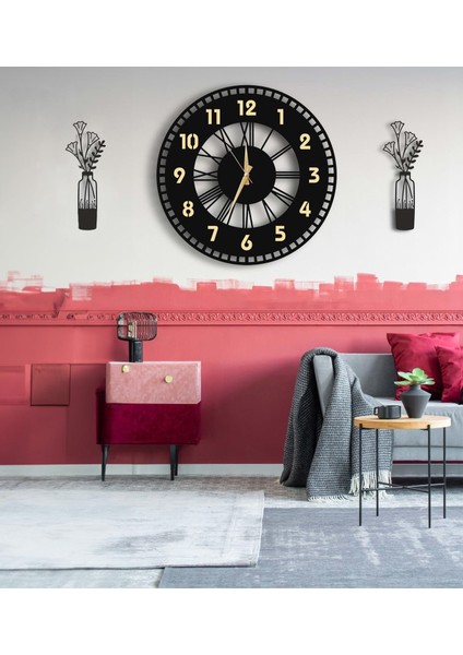 Modern Tablo Setli Ahşap Vıp Dekoratif Duvar Saati