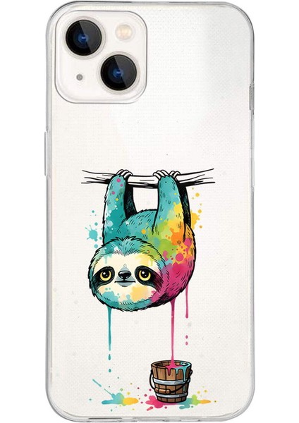 iPhone 13 Mini ile Uyumlu Splash Tembel Hayvan Tasarımlı Slimfit Şeffaf Silikon Kılıf