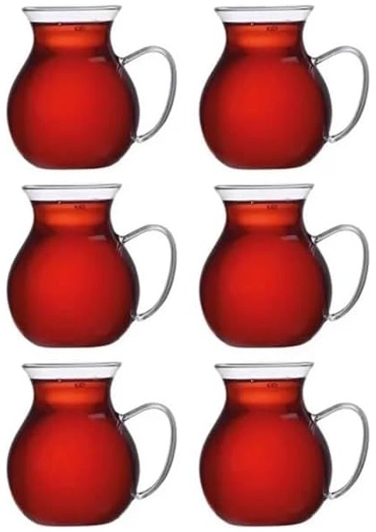 Keyfi Ala 6'lı Borosilikat Cam Çay Bardağı Seti, 200ML Termisil Kupa, Şık ve Dayanıklı, Çay Vakti Için Ideal (6 Adet)
