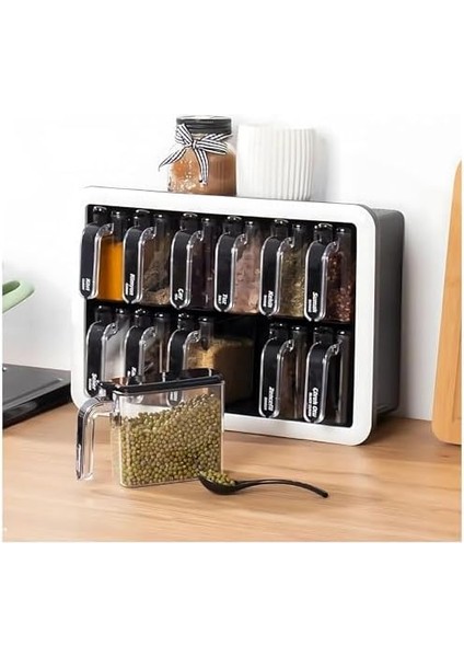 Kaşıklı Seti - Ultra Güçlü Yapışkan ile Duvara Monte ve Tezgah Üstü Kullanım, Kapaklı Mutfak Düzenleyici Takımı, Antresit Renk modelleri