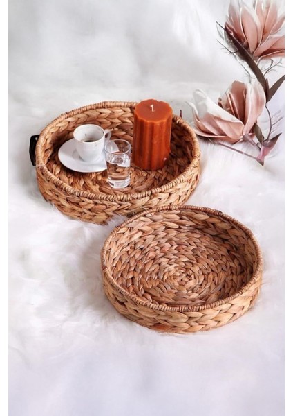 2'li El Yapımı ve Hasır Yuvarlak Tepsi Seti, 2'li Hasır Yuvarlak Sepet Seti