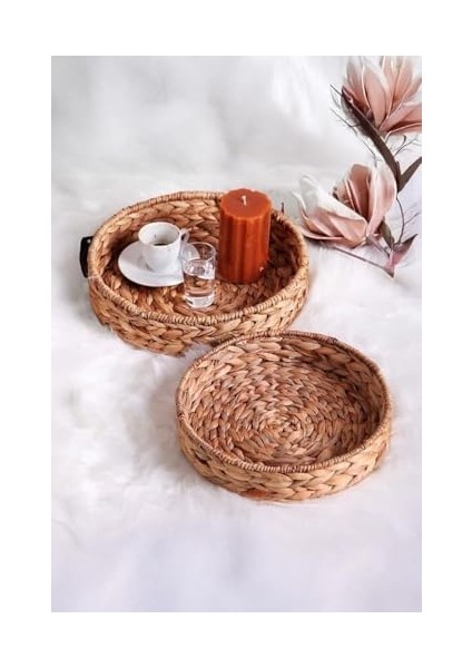 2'li El Yapımı ve Hasır Yuvarlak Tepsi Seti, 2'li Hasır Yuvarlak Sepet Seti modelleri