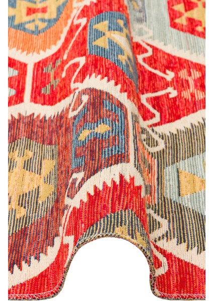 Ürgüp 06 Red %100 Pamuk ile Üretilen Etnik Desenlere Sahip Yıkanabilir Çift Taraflı Ince Yıkanabilir Kilim fırsatları