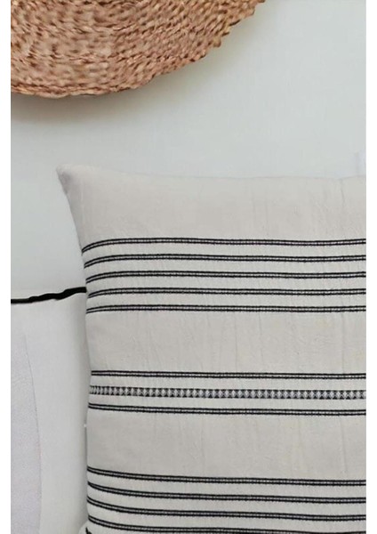 Dokuma TASARIM%100 Pamuklu 45X45CM Kırlent Kılıfı Krem Krem-Siyah