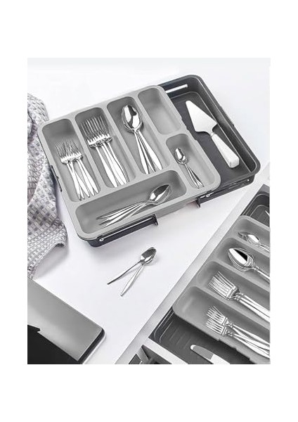 6 Bölmeli Büyütülebilir Kaşıklık – Çekmece Içi Çatal Kaşık Bıçak Düzenleyici Organizer, Ayarlanabilir ve Kaymaz Mutfak Içi Düzenleyici-Çekmece,mutfak Düzenleyci ( Gri) modelleri