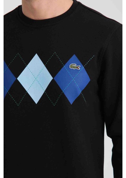 Bisiklet Yaka Siyah Desenli Regular Fit