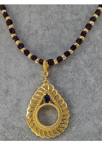 Siyah ve Gold Boncuklu Altın Kaplama Çeyrek Takılablilen Kolye. fiyatları