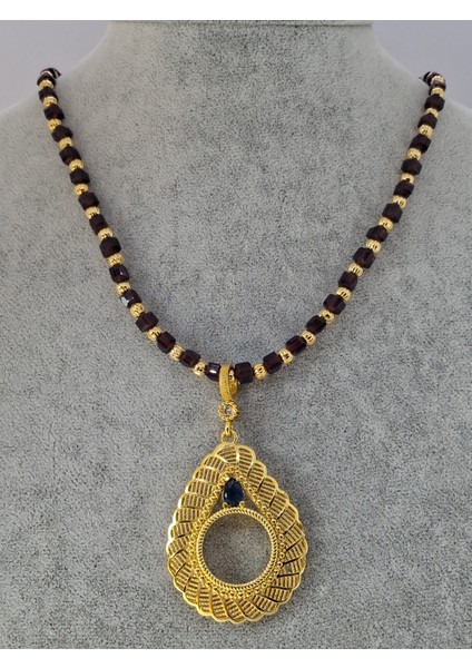 Siyah ve Gold Boncuklu Altın Kaplama Çeyrek Takılablilen Kolye. modelleri