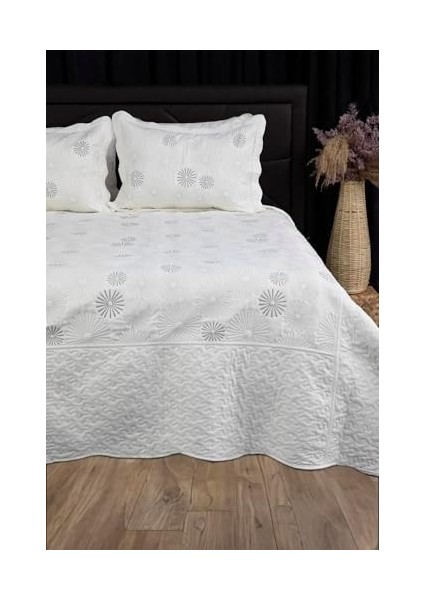 Nakışlı Kapitone Çift Kişilik Yatak Örtüsü - Gümüş fiyatları