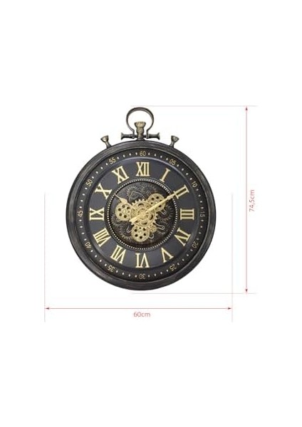 Mark Premium Serisi Eskitme Kadranlı Döner Çarklı 60 Santimetre Köstekli Ev ve Ofis Duvar Saati, Roma Rakamlı, fiyatları