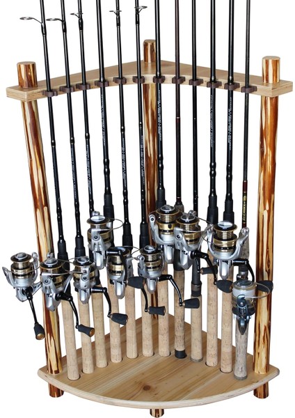 Creek Creations Kütük 12 Olta Depolama Köşe Rafı - El Işi Masif Çam - Alet Montajı Yok, Ahşap (37-0029)