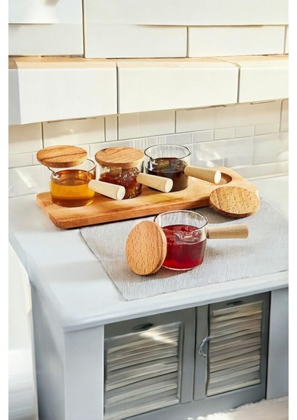 Life 4 Adet Ahşap Saplı Mika Şeffaf Sunumluk Sosluk Reçellik Çerezlik MIT1152