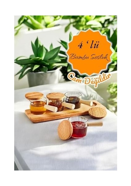 Life 4 Adet Ahşap Saplı Mika Şeffaf Sunumluk Sosluk Reçellik Çerezlik MIT1152 modelleri