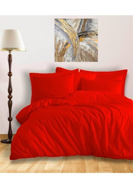 RANFORCE%100 Pamuk Çift Kişilik Nevresim Takımı - Kırmızı