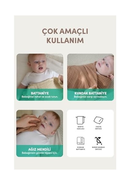 Müslin Pamuklu Havlu Kundak - 80X80 cm Bebek Havlusu - Ultra Yumuşak ve Emici fiyatları