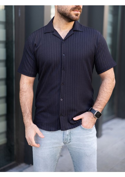 Keten Gömlek Kısa Kol Siyah Renk