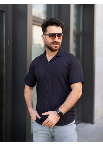 Keten Gömlek Kısa Kol Siyah Renk modelleri