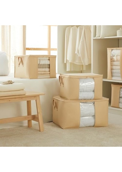 Textile 3'lü Pvc Pencereli Bej Hurç Set 1 Adet 60 x 43 x 35/2 Adet 45 x 40 x 30 cm modelleri