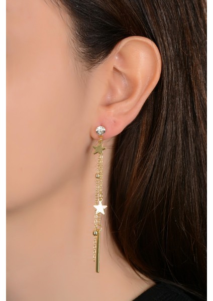 Kadın Gold Yıldız Rüyası Sallantılı Küpe