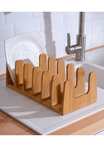 6 Bölmeli Bambu Tabaklık ve Tencere Kapağı Düzenleyici – Ahşap, Şık ve Dayanıklı Mutfak Organizeri, Tava,tabak ve Kapaklar Için Çok Amaçlı Düzenleyici modelleri