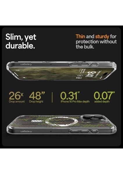 16 Pro Max Ince Kılıf Ultra Sararma Karşıtı Duraclear™ Hava Kanalı Teknolojisi™ Askeri Sınıf Koruma Magfit Camo Tasarım Kapak - ACS08007 fiyatları