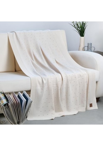 Yumuşak Koltuk Şalı, Hafif Örgü Battaniye, Nefes Alabilen Çok Yönlü, Her Mevsime Uygun Örtü, Oeko-Tex Sertifikalı Drop 130X170 cm (Ekru) fiyatları