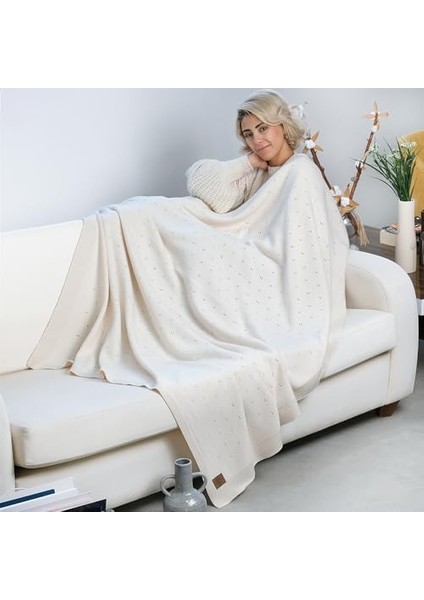Yumuşak Koltuk Şalı, Hafif Örgü Battaniye, Nefes Alabilen Çok Yönlü, Her Mevsime Uygun Örtü, Oeko-Tex Sertifikalı Drop 130X170 cm (Ekru) modelleri