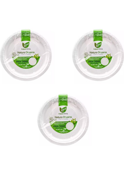 Ekolojik Karton Kağıt Tek Kullanımlık Tabak - 26 Cm. - 50 Adetlik 3 Paket
