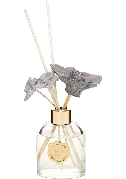 130 ml Cam Şişe Seramik Çiçek Taşlı Bambu Çubuklu Oda Kokusu