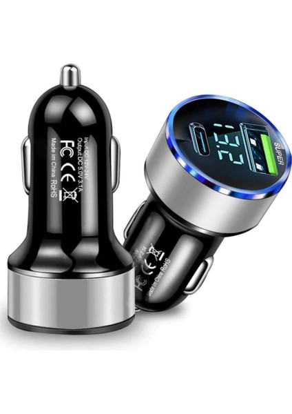 Oto Market Araç Içi USB 3.0 Type C Soketli Çakmaklık Güç Tüm Cihazlar 12V-24V