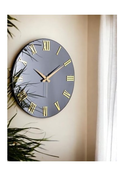 Premium Serisi Aynalı 50 cm Sessiz Akar Roma Rakamlı Duvar Saati Füme fiyatları