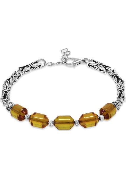 Kararmaz Metal Kral Zincirli Beyaz Dorika Top Süslemeli Sarı Ateş Kehribar Erkek Bileklik