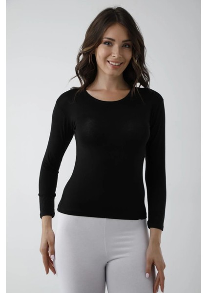 Vivaldi Kadın Siyah Uzun Kol Bisiklet Yaka Body Likralı 352