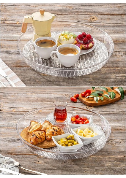 Akrilik Kırılmaz Şeffaf Servis Tepsisi (Yuvarlak) 36X36X5CM - Akrilik Kırılmaz Tepsi