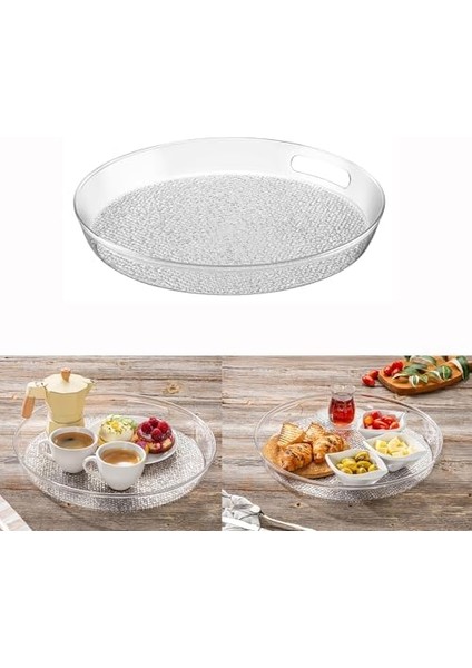 Akrilik Kırılmaz Şeffaf Servis Tepsisi (Yuvarlak) 36X36X5CM - Akrilik Kırılmaz Tepsi modelleri