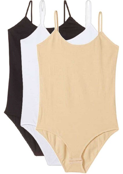 3 Adet Ip Askılı Kadın Çıtçıtlı Body Siyah Beyaz Ten