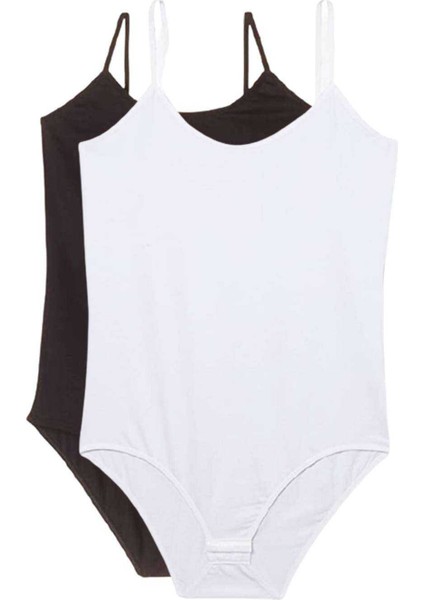 2 Adet Ip Askılı Kadın Çıtçıtlı Body Siyah ve Beyaz