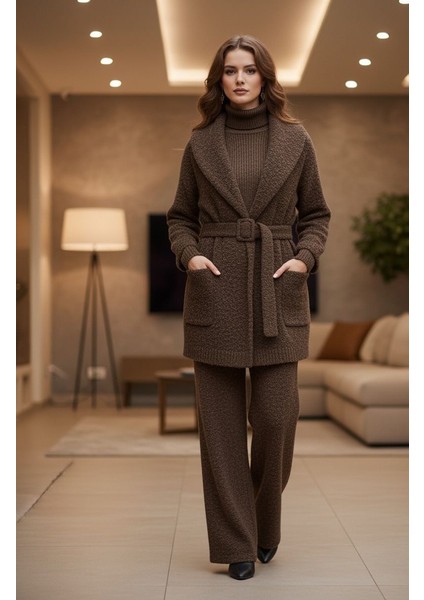 Kahve Rengi Buklet Tüğ Teddy Peluş Kumaş Kaban Ceket Mont Yelek Giyim