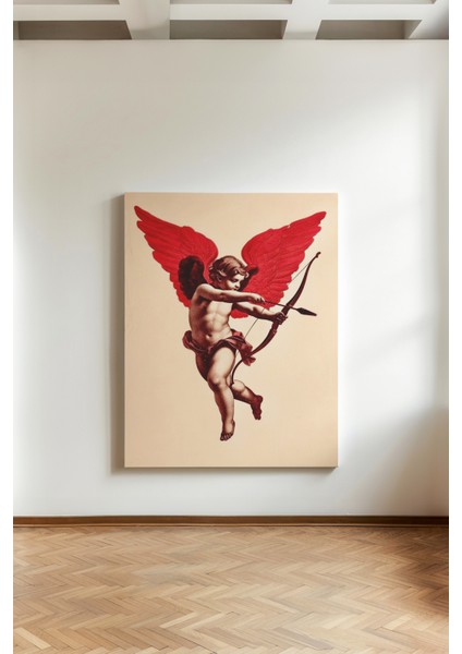 Kırmızı Kanatlı Aşk Tanrısı - Kanvas Tablo - Pop Art Klasik Figür Modern Duvar Dekoru